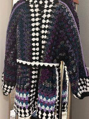 Handcrafted Black & Purple Crochet Women's Sweater Cardigan